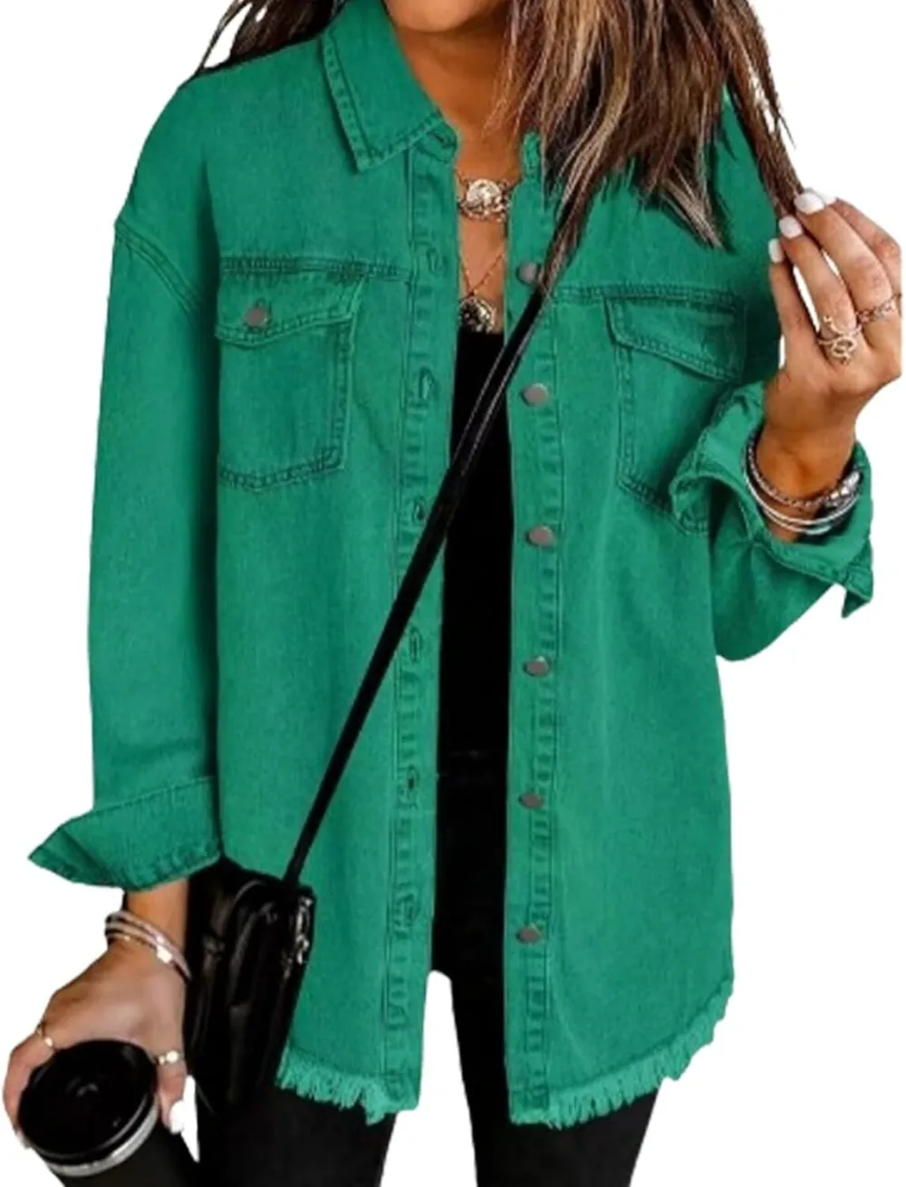 Women's Casual Denim Button Down Distressed Jacket