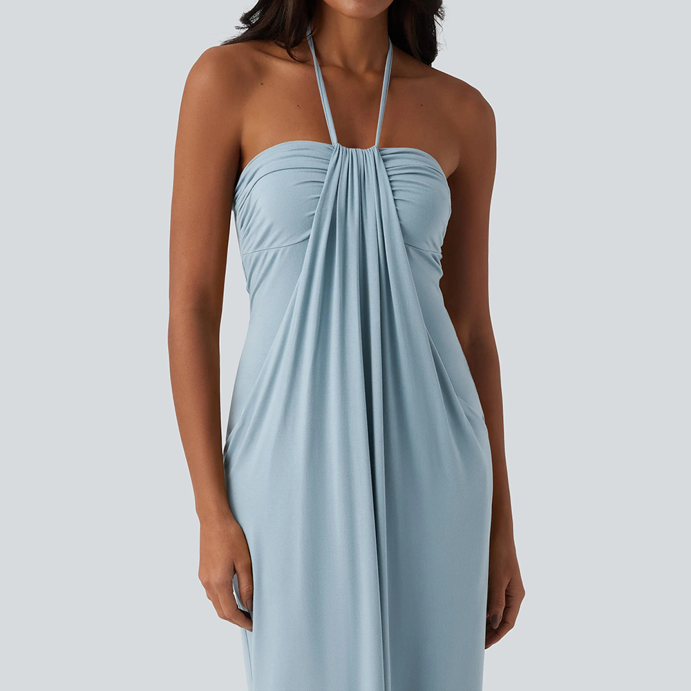 ⚡FINAL SALE⚡Women's Halter Tie Back Maxi Dress with Pockets