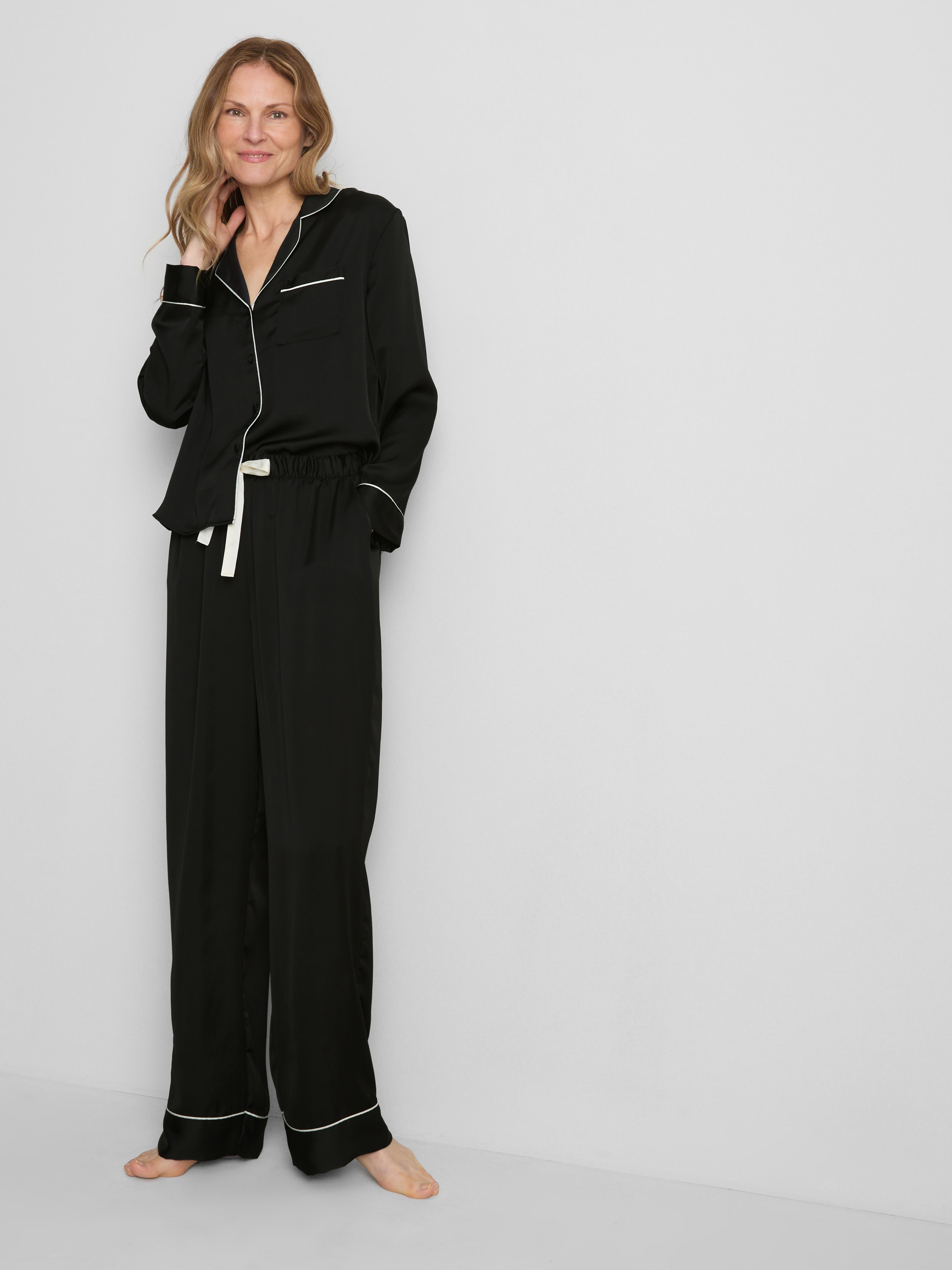 Satin Piped Boyfriend Pajama Set