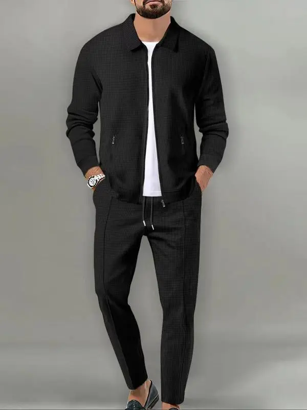 Men’s Zip-Up Tracksuit Set – Sporty 2-Piece Jacket & Pants with Drawstring Waist