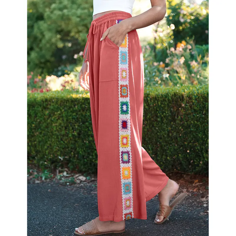 Special Sale🌴Women's Wide Leg Linen Pants Drawstring Pocket Boho Beach Pants