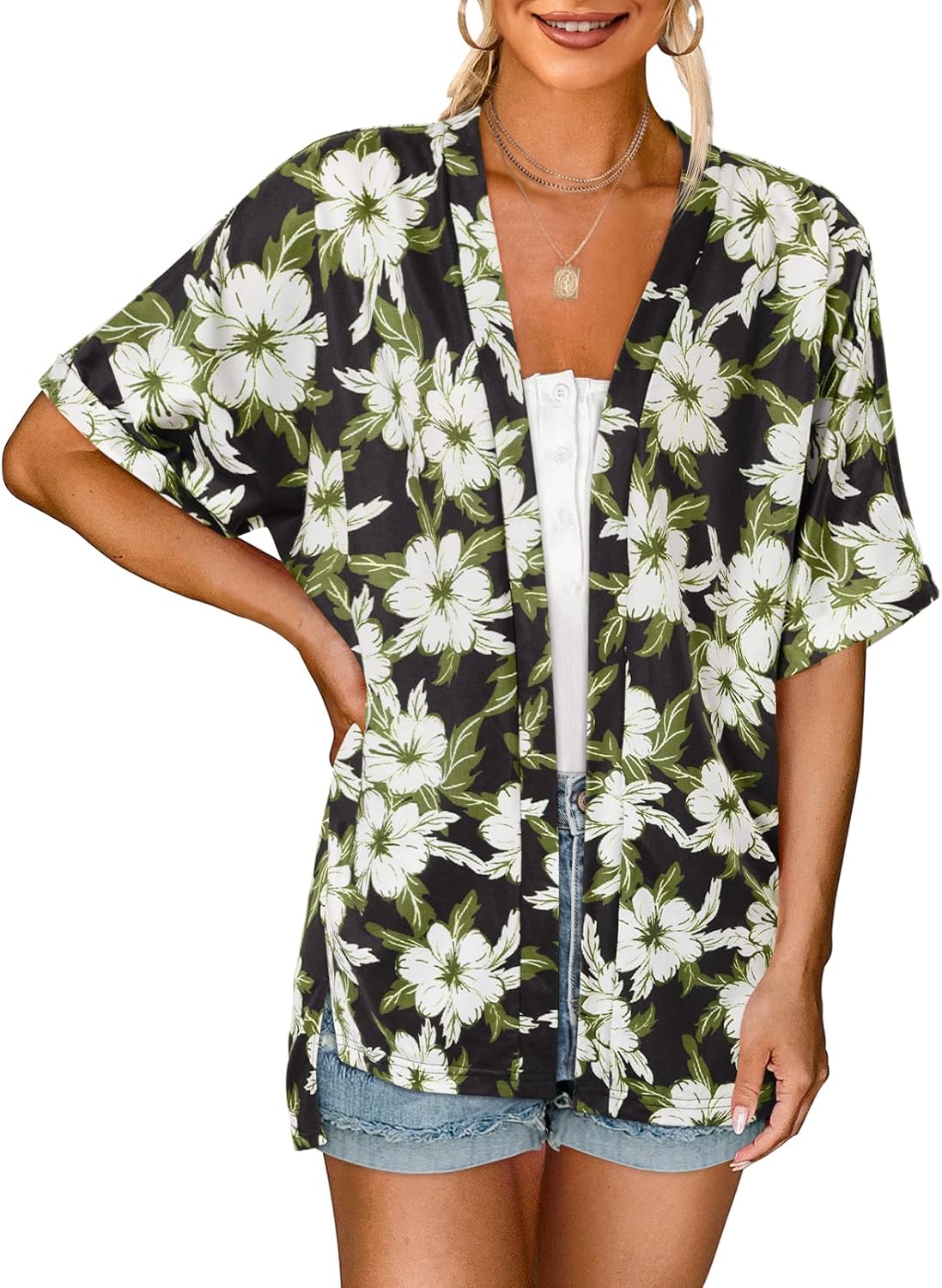 💝This Week’s Deal⚡-Women's 2026 Summer Lightweight Kimono Cardigan Short Sleeve Open Front Casual Loose Trendy Beach Cover Ups
