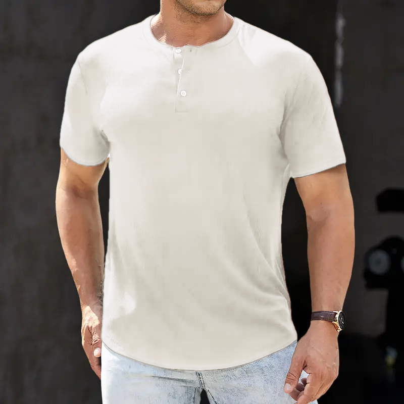 🔥12-Pack Men's Plain Henley Shirts Crewneck Longline T-Shirt