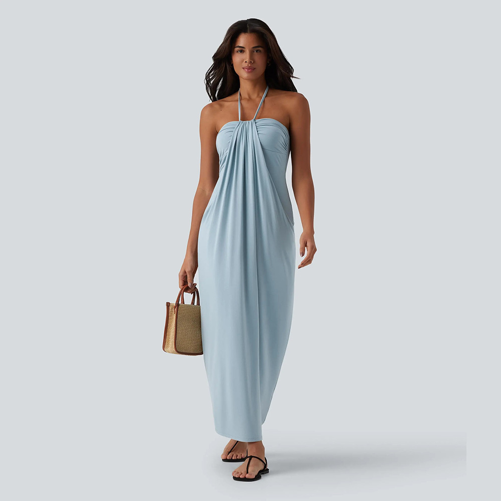 ⚡FINAL SALE⚡Women's Halter Tie Back Maxi Dress with Pockets