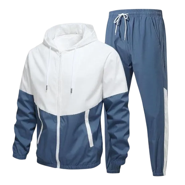 Men's Colorblock Drawstring Zip Up Hoodie & Joggers French Terry Set