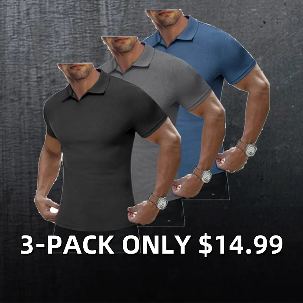 JMIERR Men's Muscle V - Neck Slim - Fit Ribbed Polo