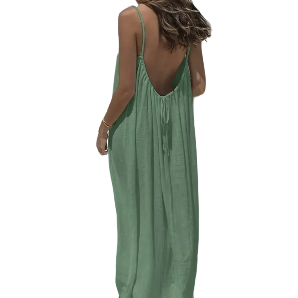 Women's Cotton Linen Backless Loose Dress