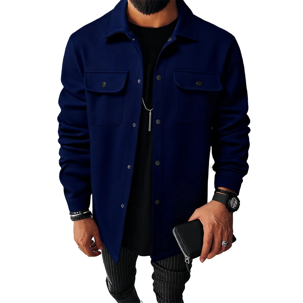 Men's casual warm button-down pocket jacket