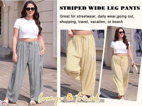 【SS26 Collection】TARSE Womens  Wide Leg Gingham Striped Plaid Pants Casual Barrel Loose Drawstring Low Waist Palazzo Harem Pants with Pockets
