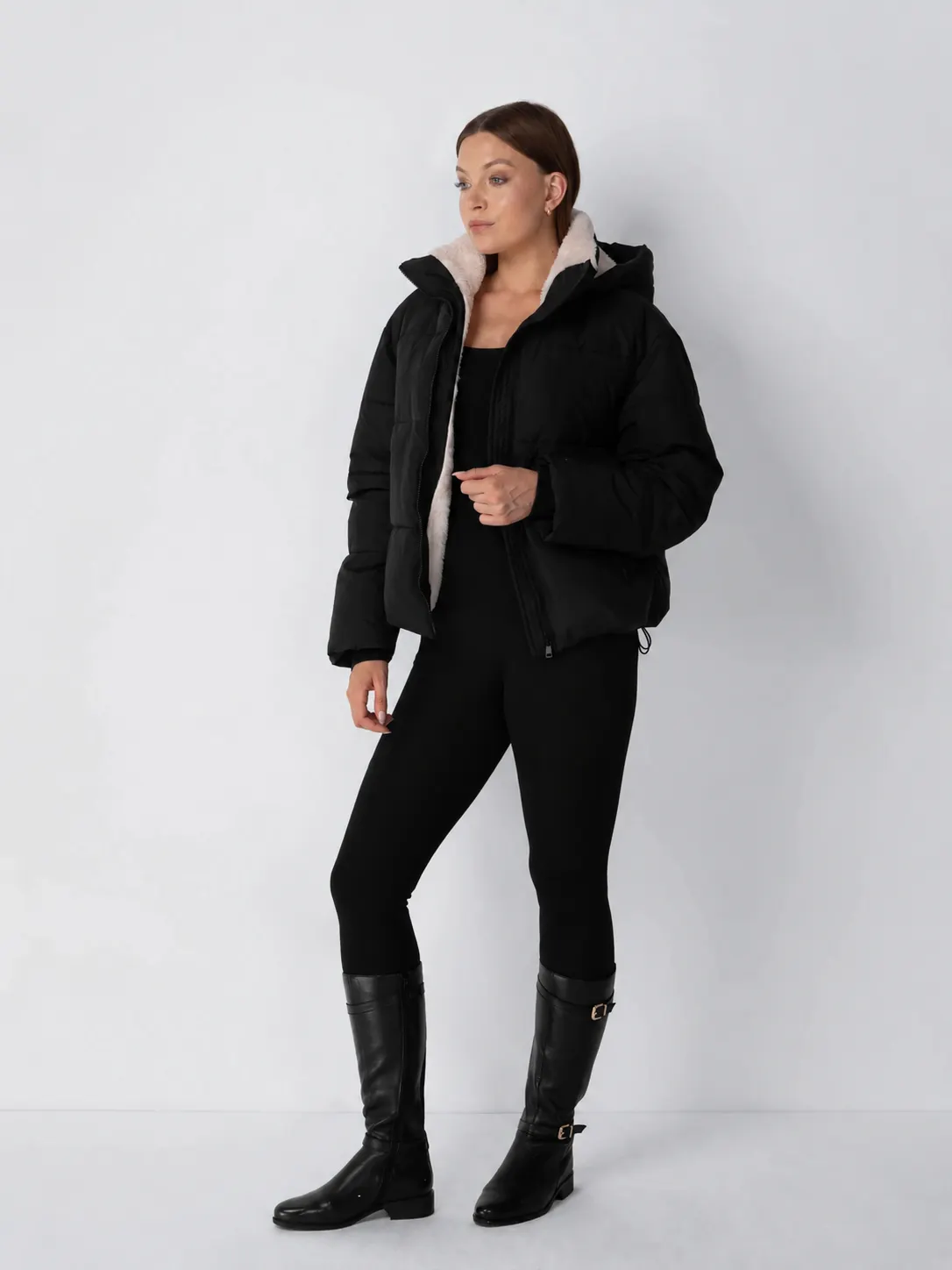 Faux Fur Lined Detachable Hooded Short Puffer Jacket