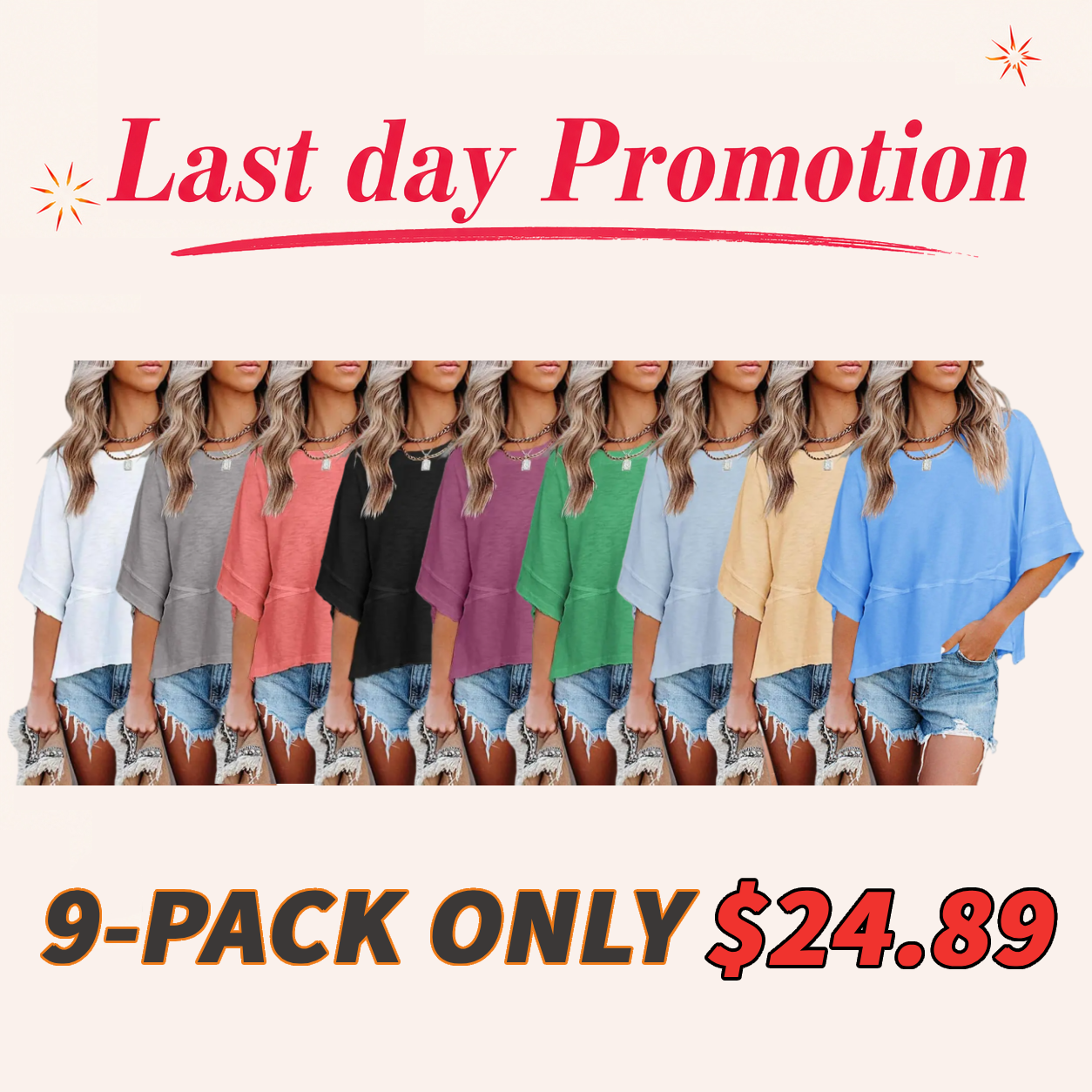 🔥Women's Summer Casual Crewneck Batwing Half Sleeve T-Shirts Solid Color Loose Fit Cute Basic Flowy Tops Tees Blouses