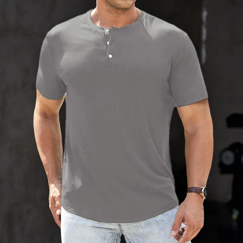 🔥12-Pack Men's Plain Henley Shirts Crewneck Longline T-Shirt