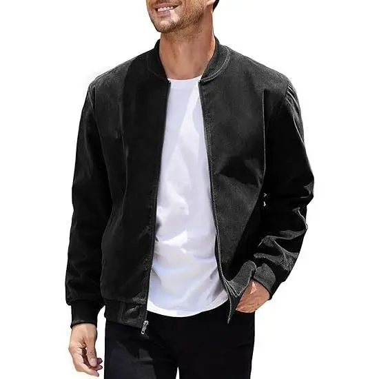 Men’s Classic Thin Casual Jacket: Stretchy Faux Suede (Lightweight, Retro, Soft)