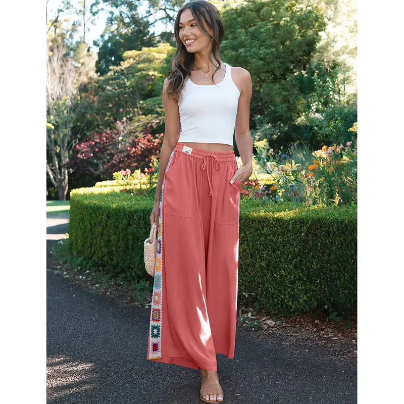 Special Sale🌴Women's Wide Leg Linen Pants Drawstring Pocket Boho Beach Pants