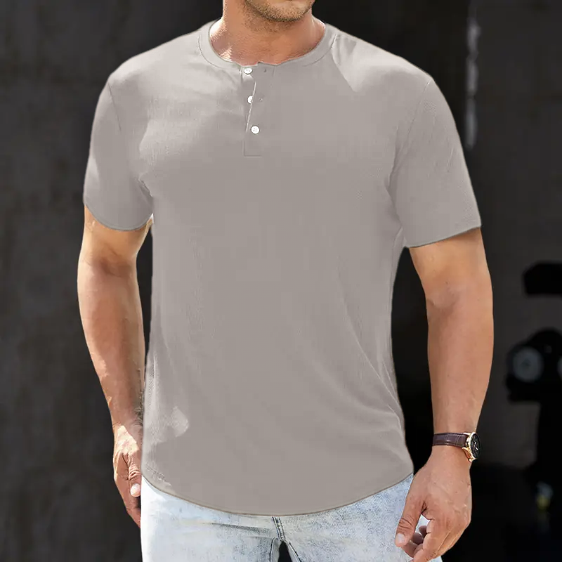 🔥12-Pack Men's Plain Henley Shirts Crewneck Longline T-Shirt