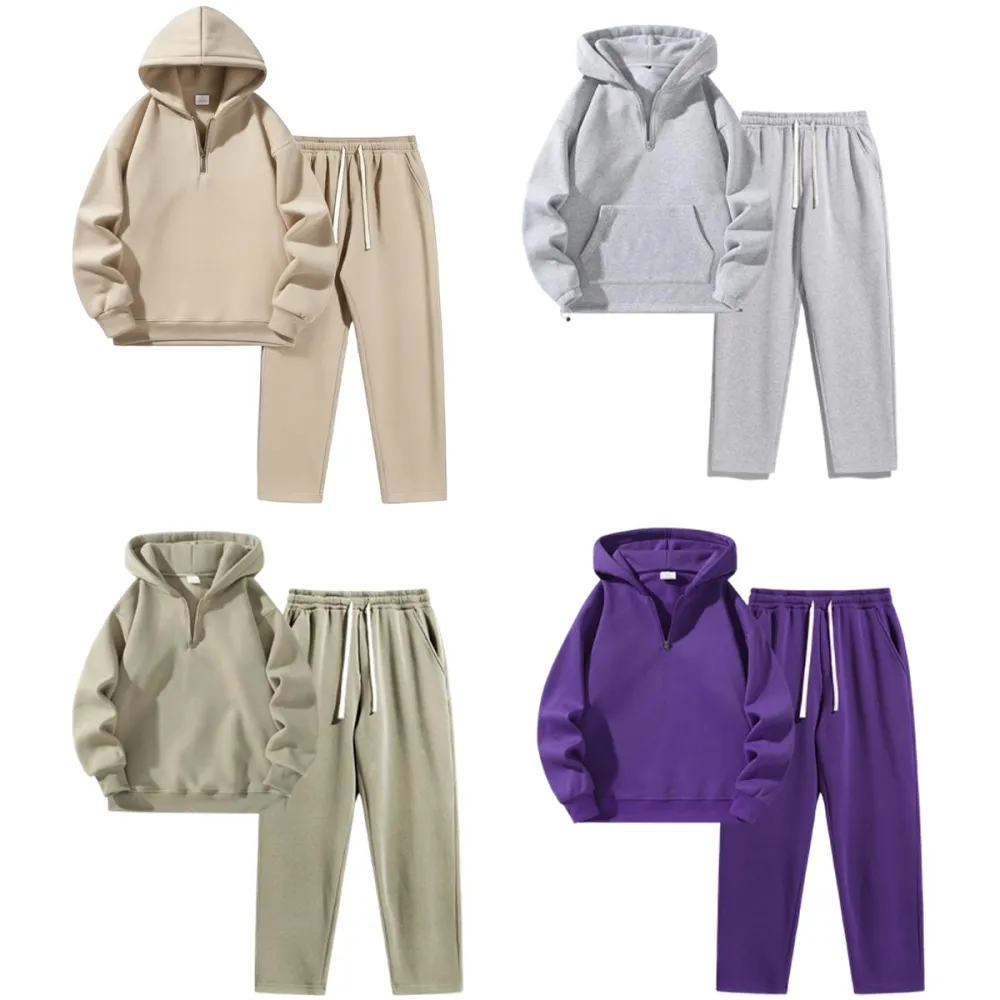 Men's Plain Two-piece Sweatsuit Set