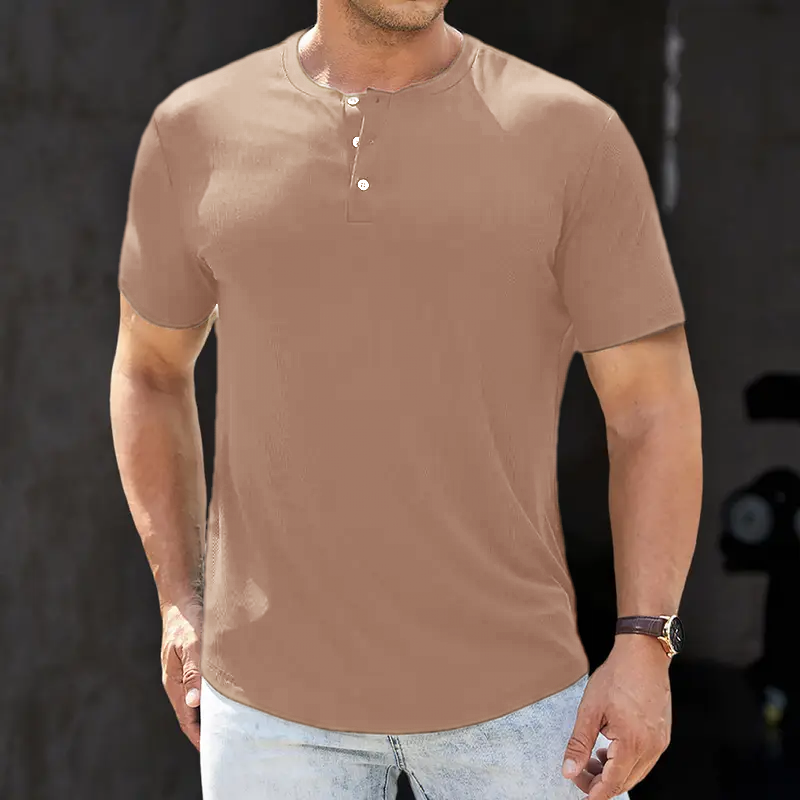 🔥12-Pack Men's Plain Henley Shirts Crewneck Longline T-Shirt
