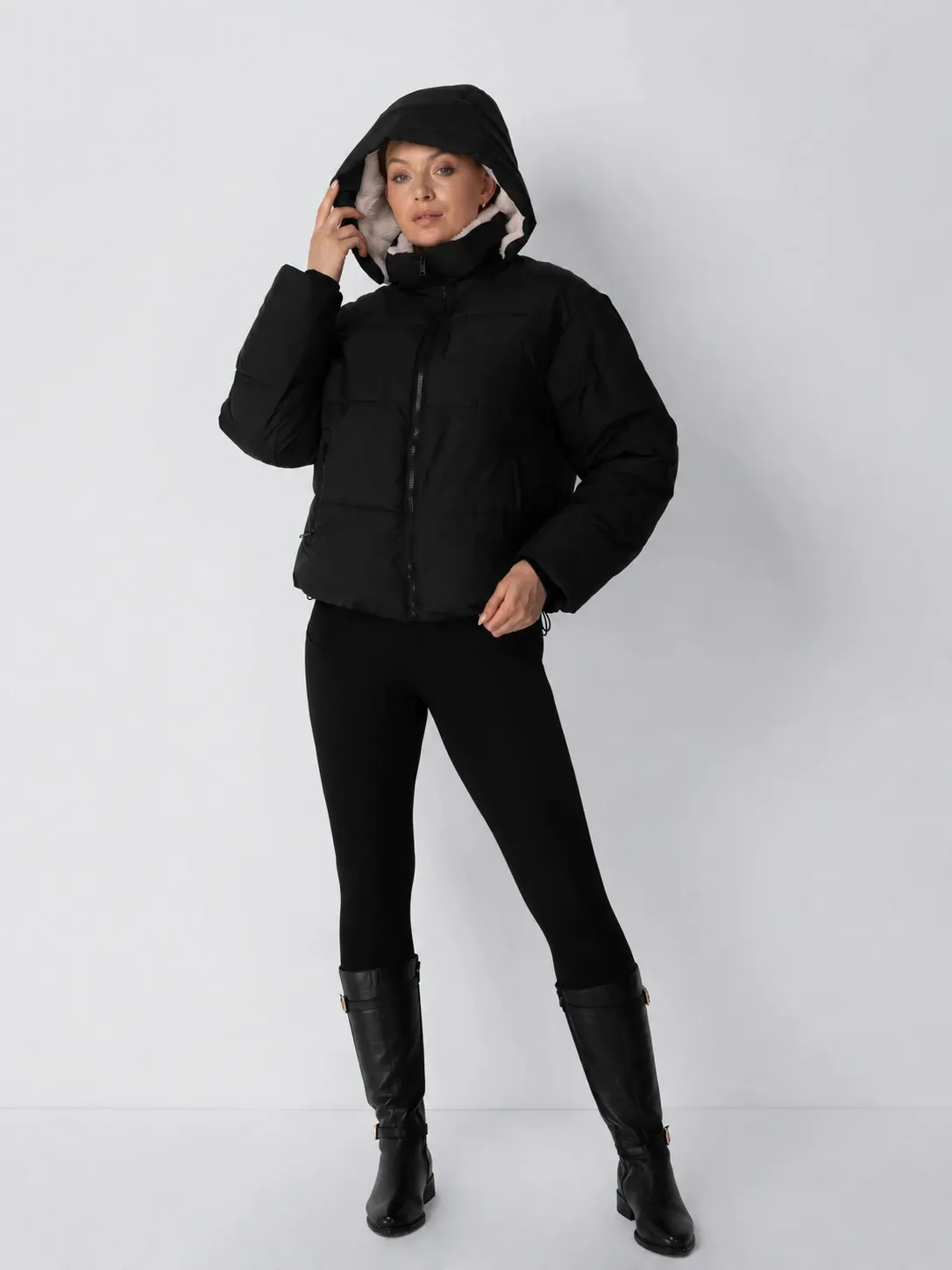 Faux Fur Lined Detachable Hooded Short Puffer Jacket