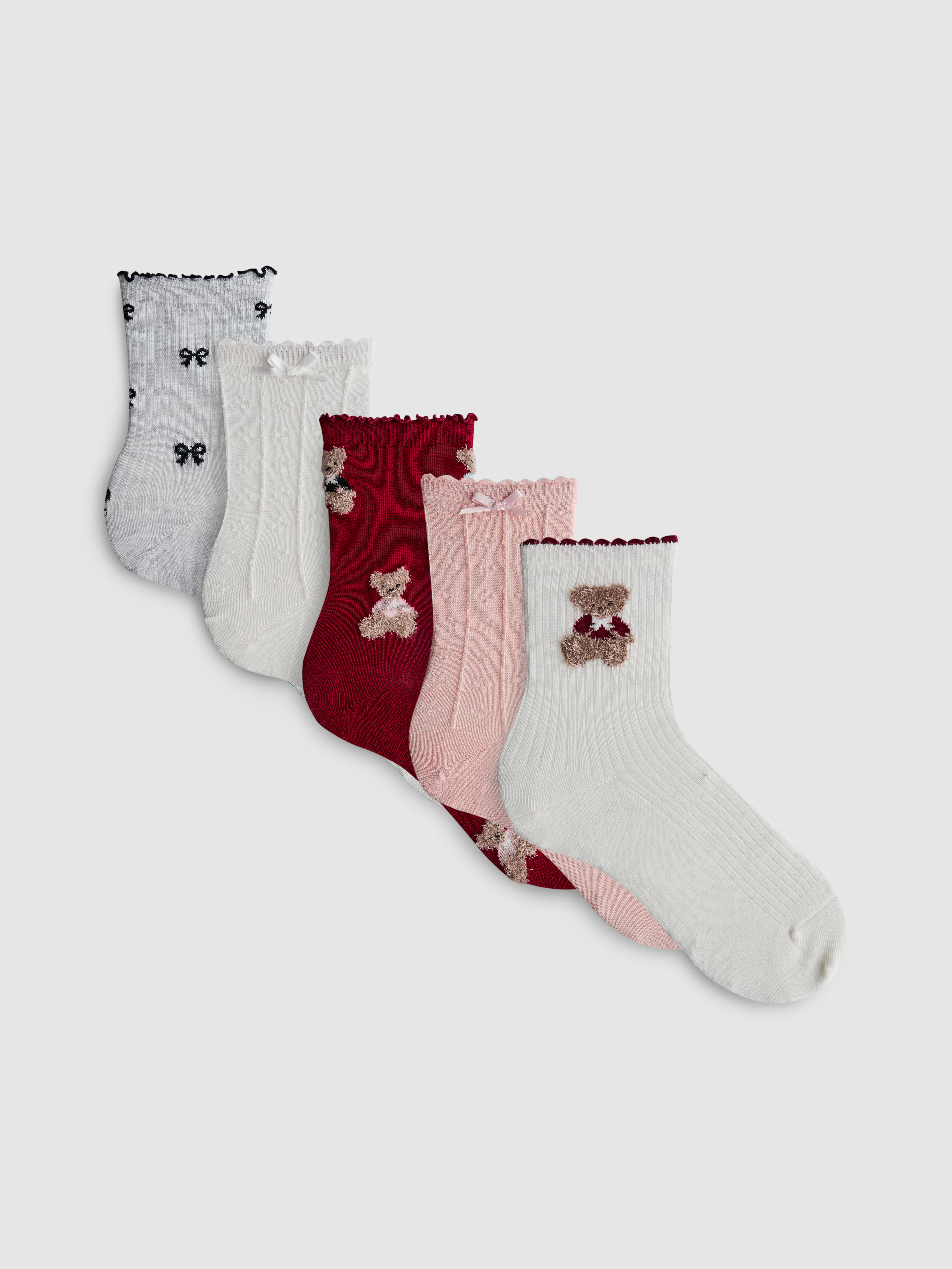 5pk Bear Graphic Ankle Socks