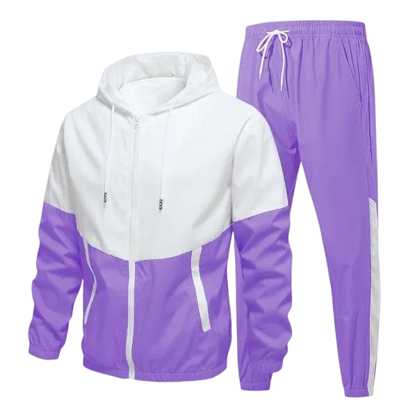 Men's Colorblock Drawstring Zip Up Hoodie & Joggers French Terry Set