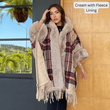 Women's Poncho With a Hoodie and Fringes