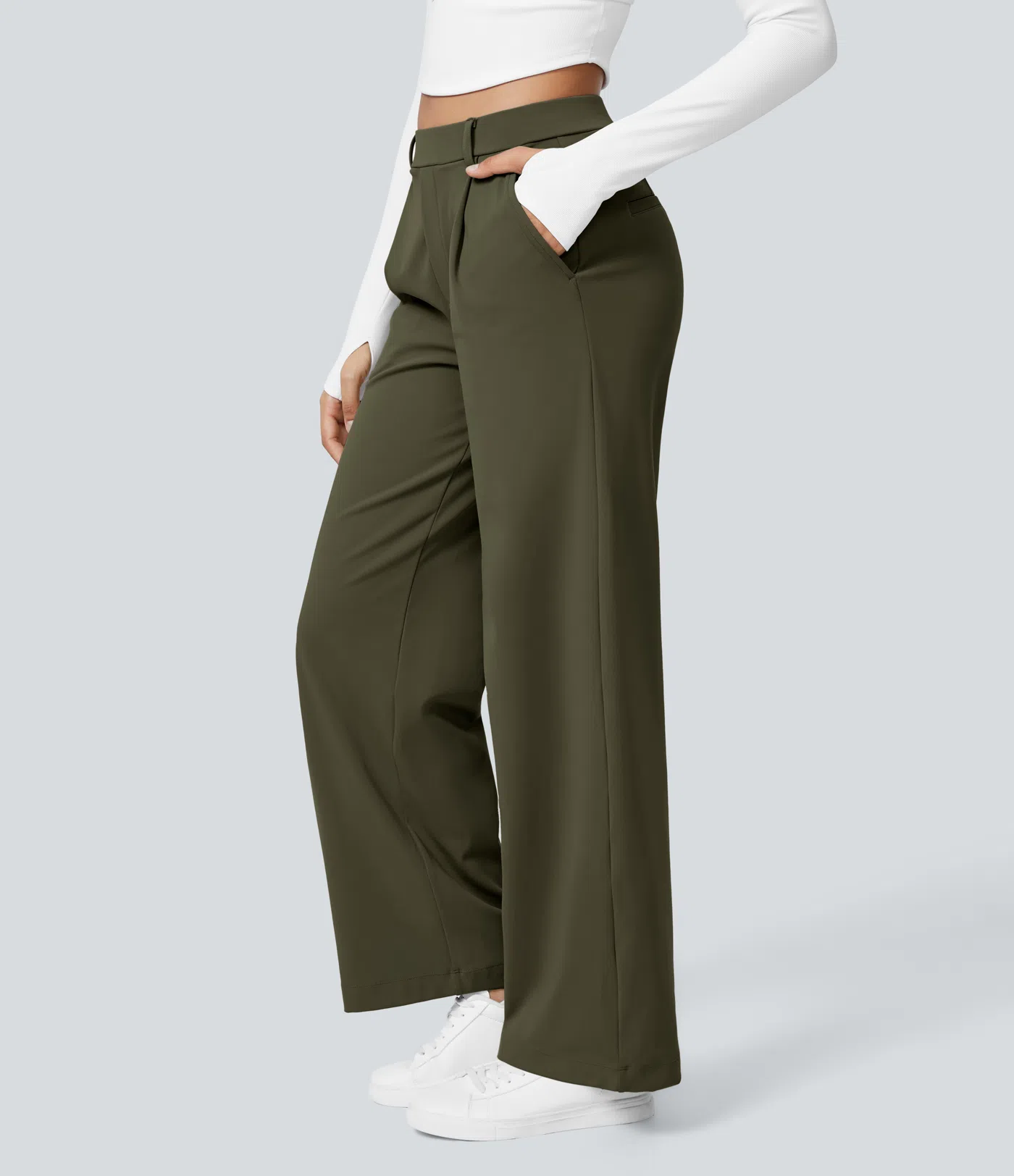 ⏰Big Spring Sale!High Waisted Side Pocket Straight Leg Work Pants