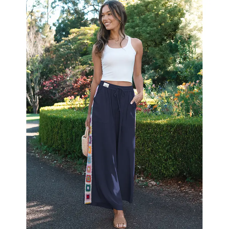 Special Sale🌴Women's Wide Leg Linen Pants Drawstring Pocket Boho Beach Pants