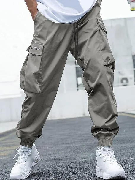 Men's Baggy Solid Color Drawstring Casual Cargo Pants