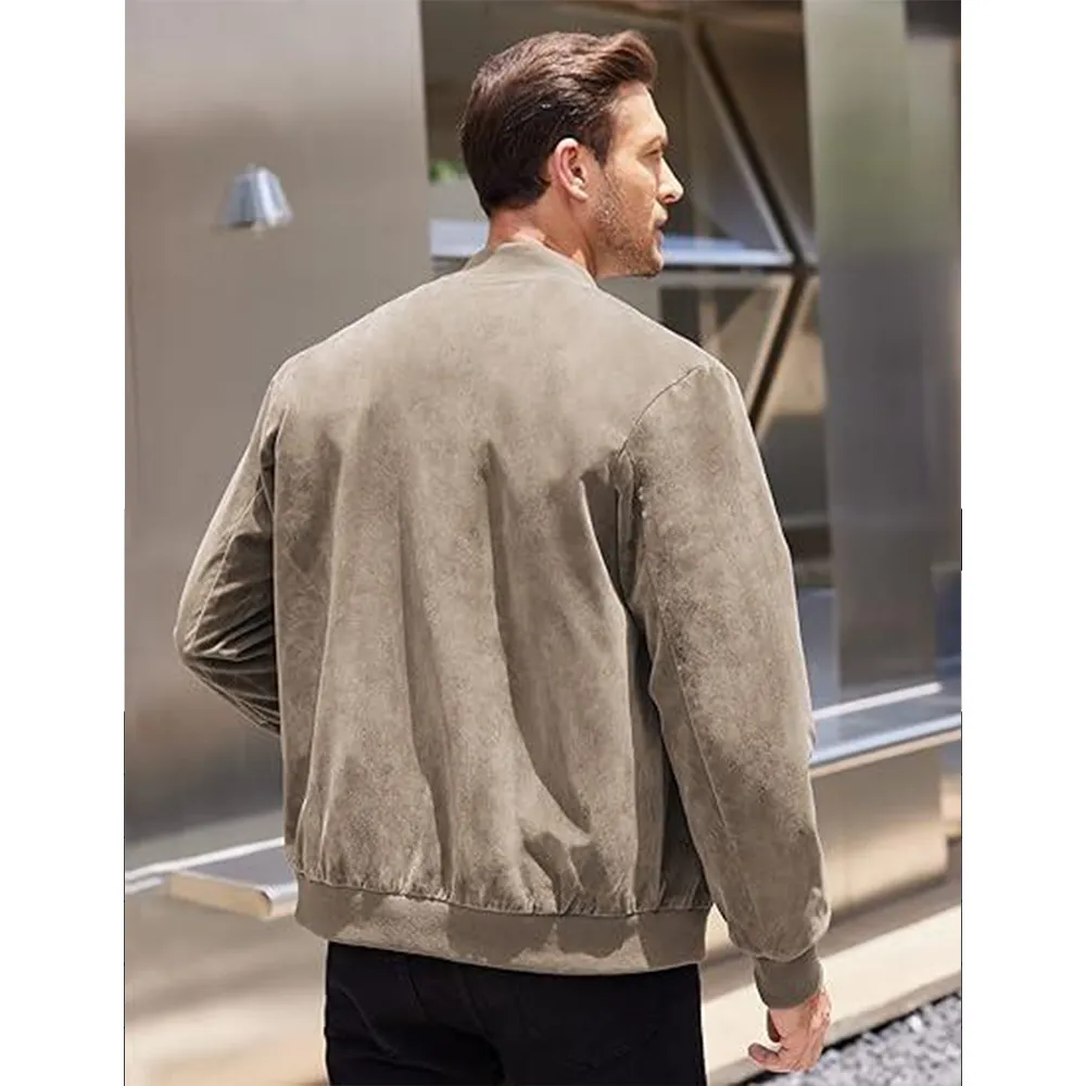 Men’s Classic Thin Casual Jacket: Stretchy Faux Suede (Lightweight, Retro, Soft)