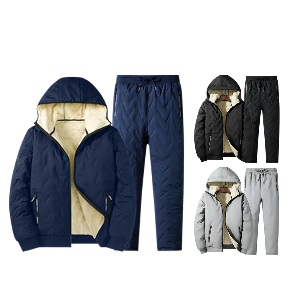 Men's Fleece Cotton Jacket Hooded Coat With Pants