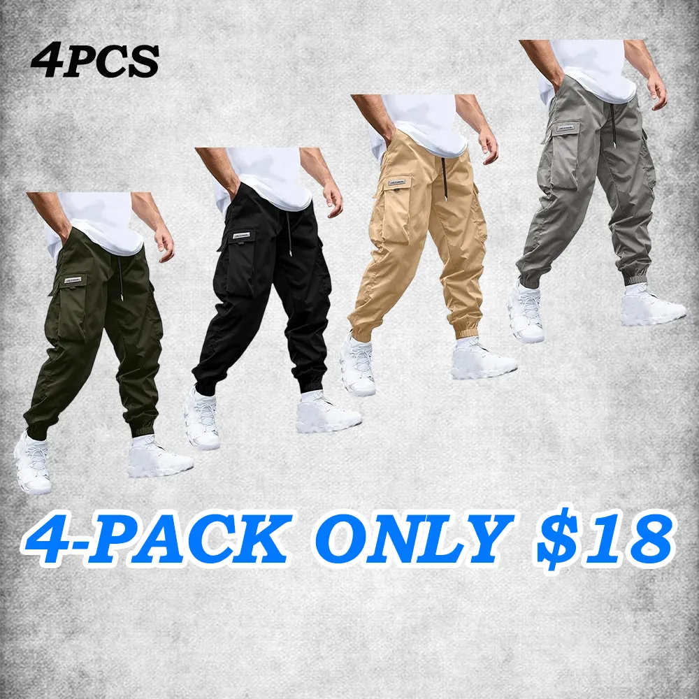 Men's Baggy Solid Color Drawstring Casual Cargo Pants