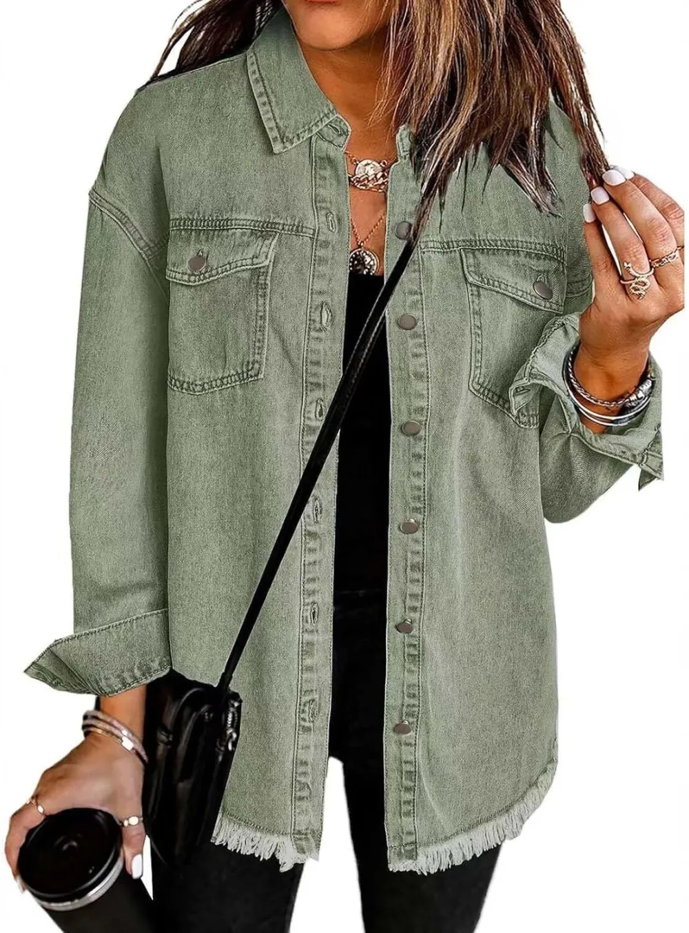 Women's Casual Denim Button Down Distressed Jacket