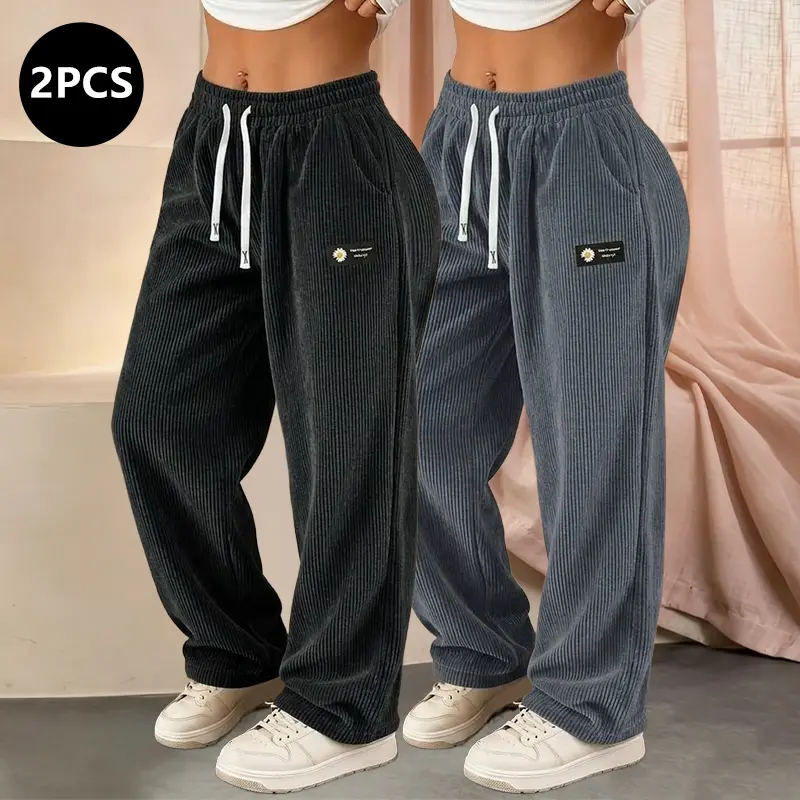 Women's 2-Pack Corduroy Straight-Leg Pants Drawstring