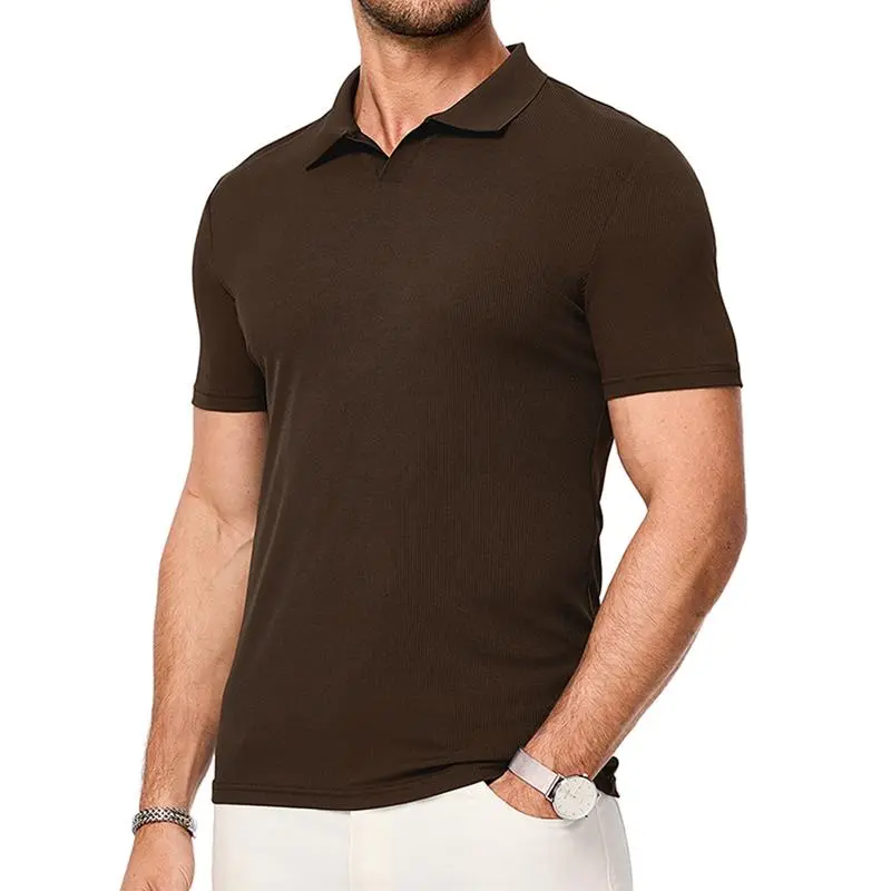 JMIERR Men's Muscle V - Neck Slim - Fit Ribbed Polo