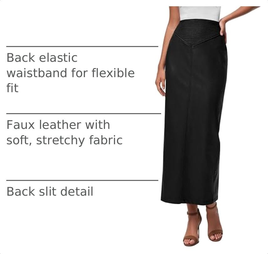 Women's Faux Leather High Waisted Maxi Skirts,Black,XS