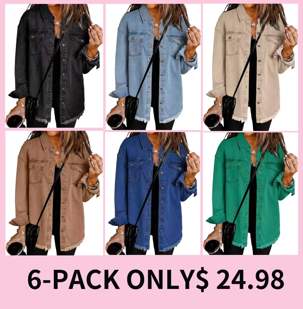 Women's Casual Denim Button Down Distressed Jacket