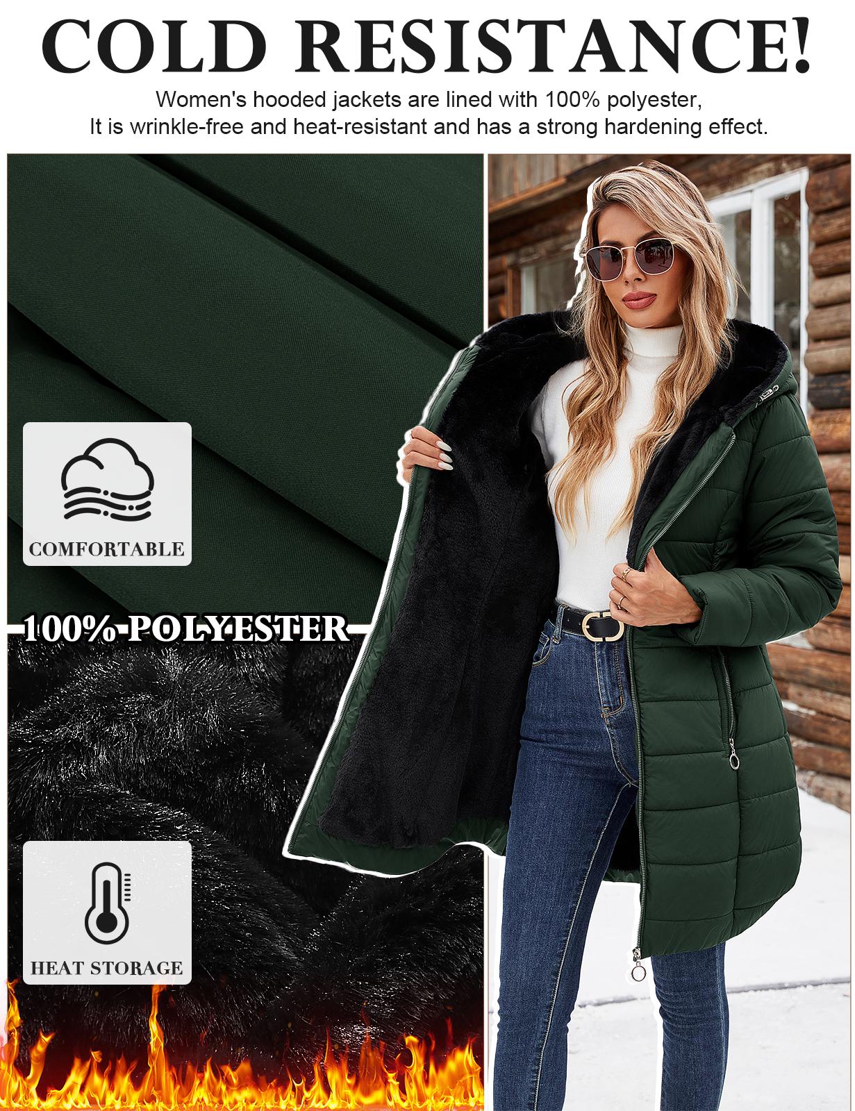 Women's fleece-lined hooded winter coat detail 11