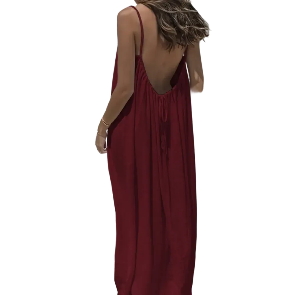 Women's Cotton Linen Backless Loose Dress