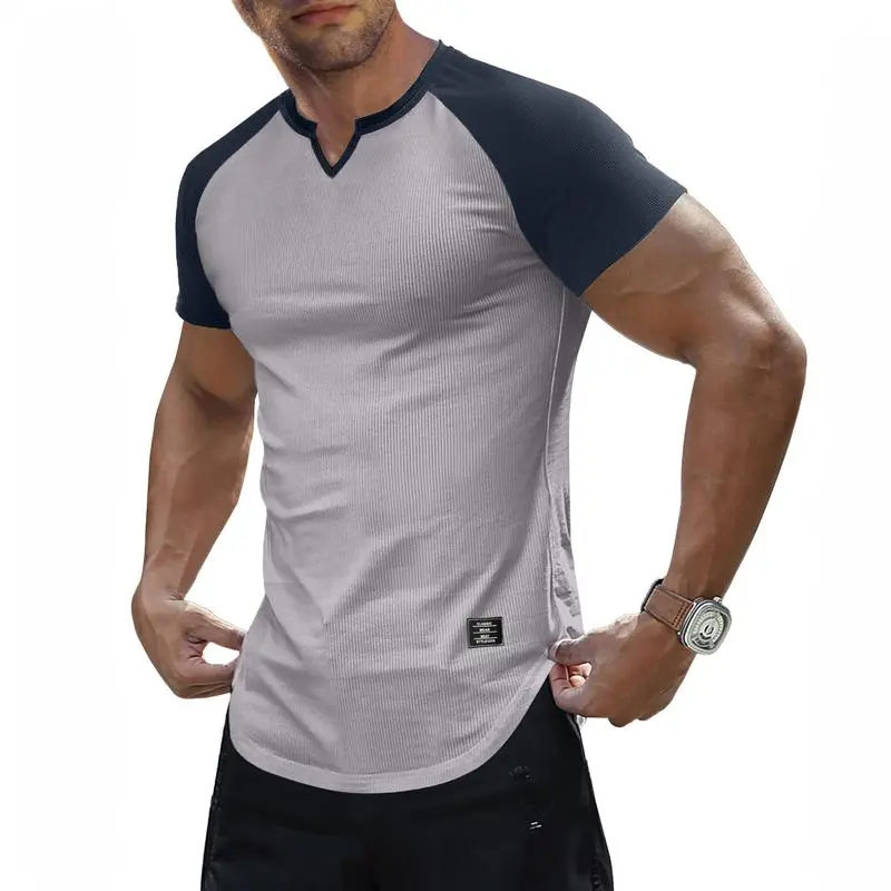 Men's V-Neck Longline Henley Muscle Tee