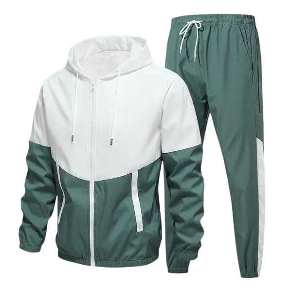 Men's Colorblock Drawstring Zip Up Hoodie & Joggers French Terry Set