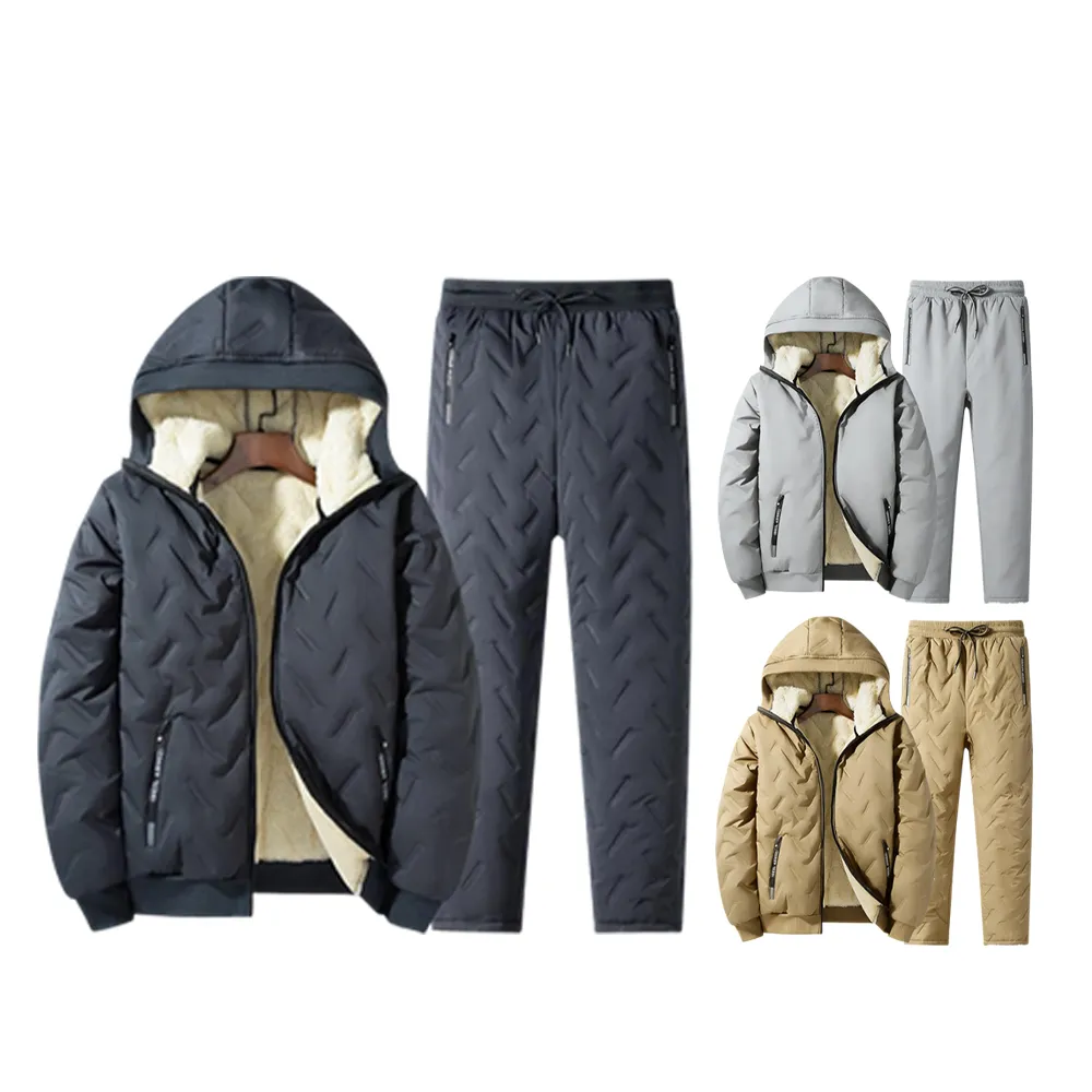 Men's Fleece Cotton Jacket Hooded Coat With Pants