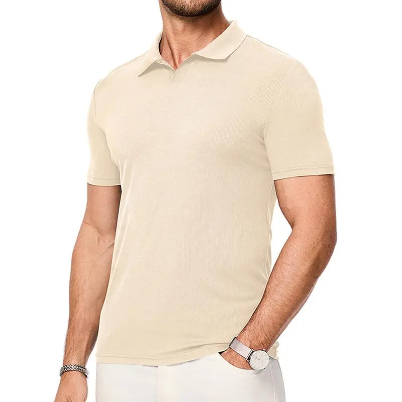 JMIERR Men's Muscle V - Neck Slim - Fit Ribbed Polo