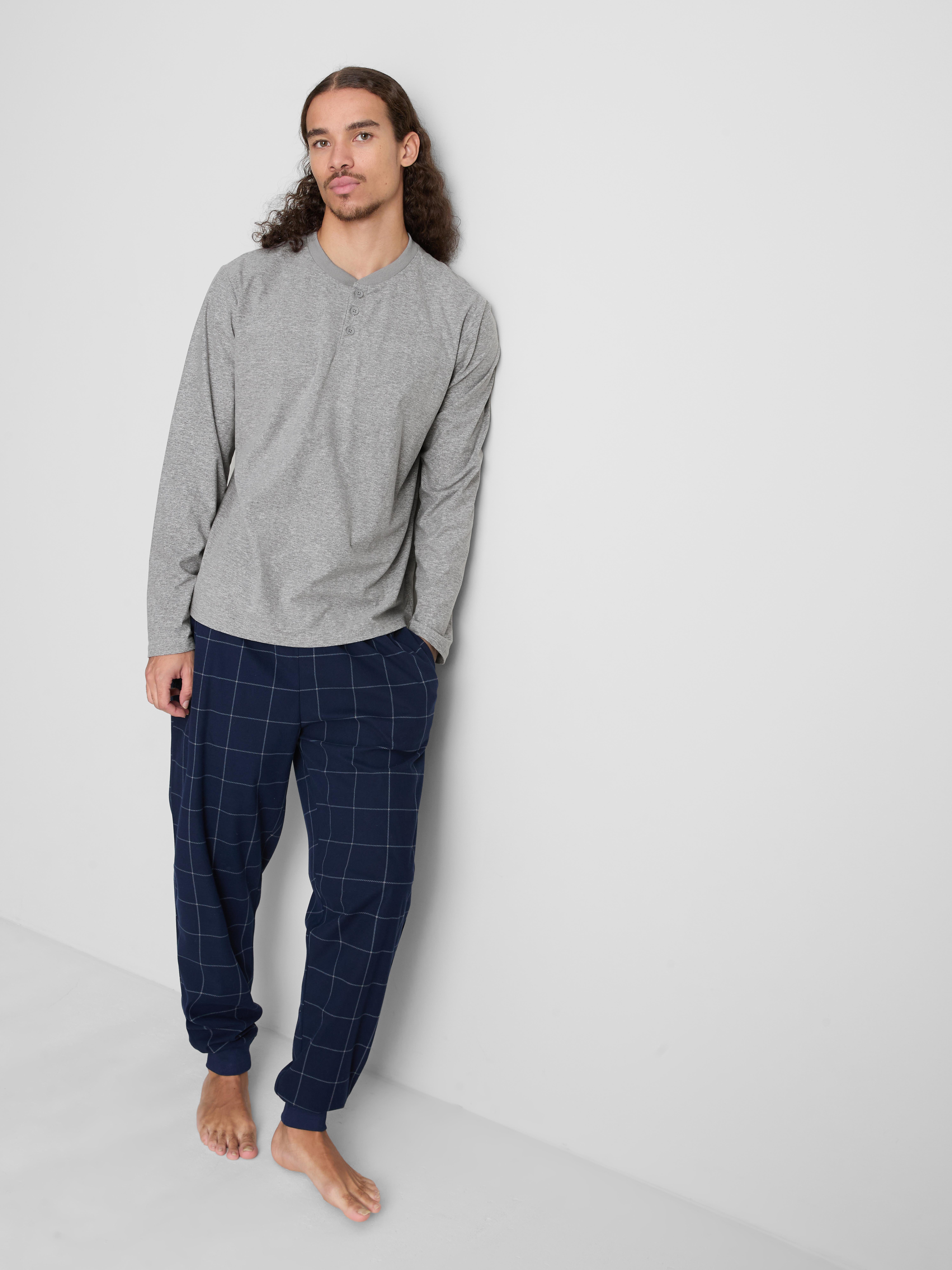 Checked Henley Long Sleeve Pajamas