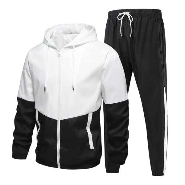 Men's Colorblock Drawstring Zip Up Hoodie & Joggers French Terry Set