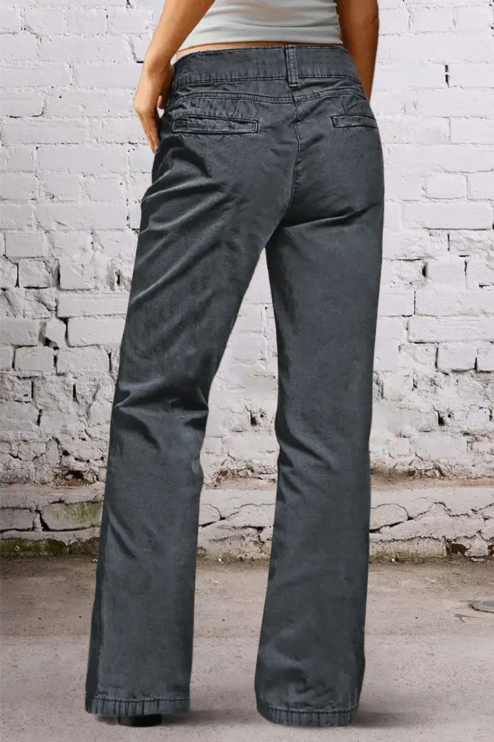 💝Last day promotion -Solid Seam Front Mid Rise Straight Leg Pants