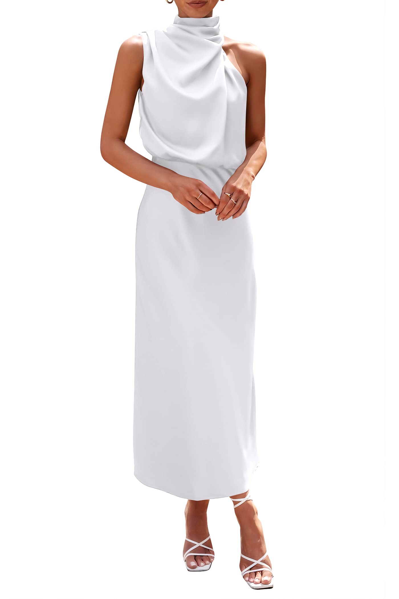 Women's Summer Satin Maxi Cocktail Dress White
