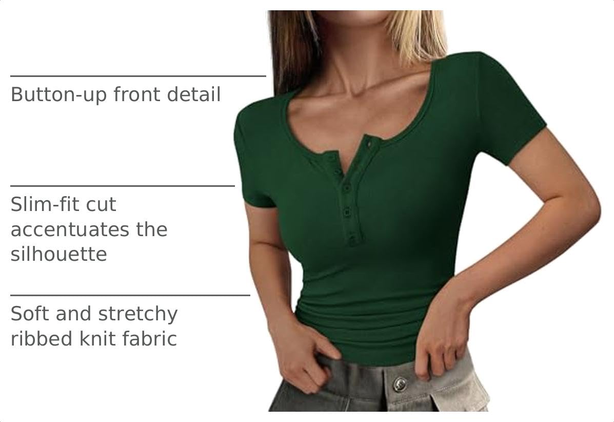 Women's Summer Tops Henley Tee Shirts (Dark Green,X-Small)