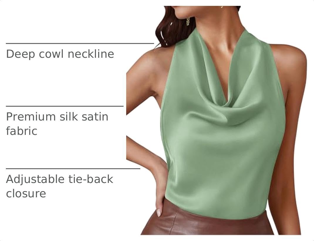 Satin Halter Tops for Women Dressy Casual Light Green,XS