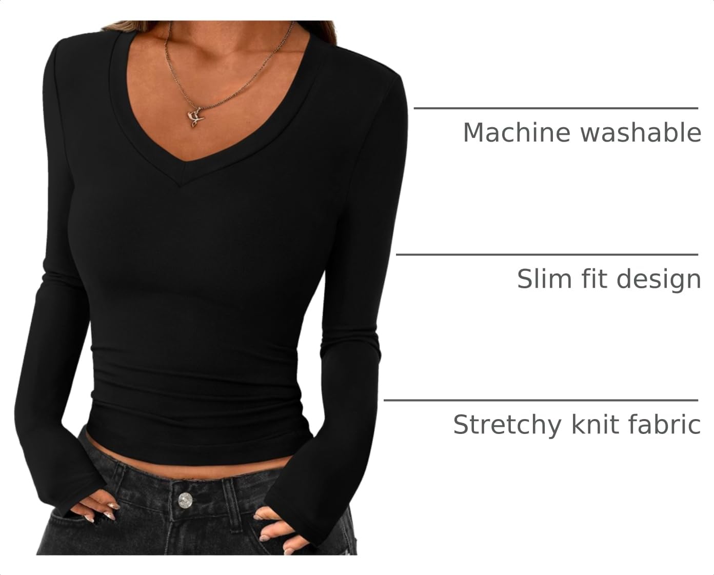 Womens Long Sleeve Slim Fit Crop Tops,Black,XS