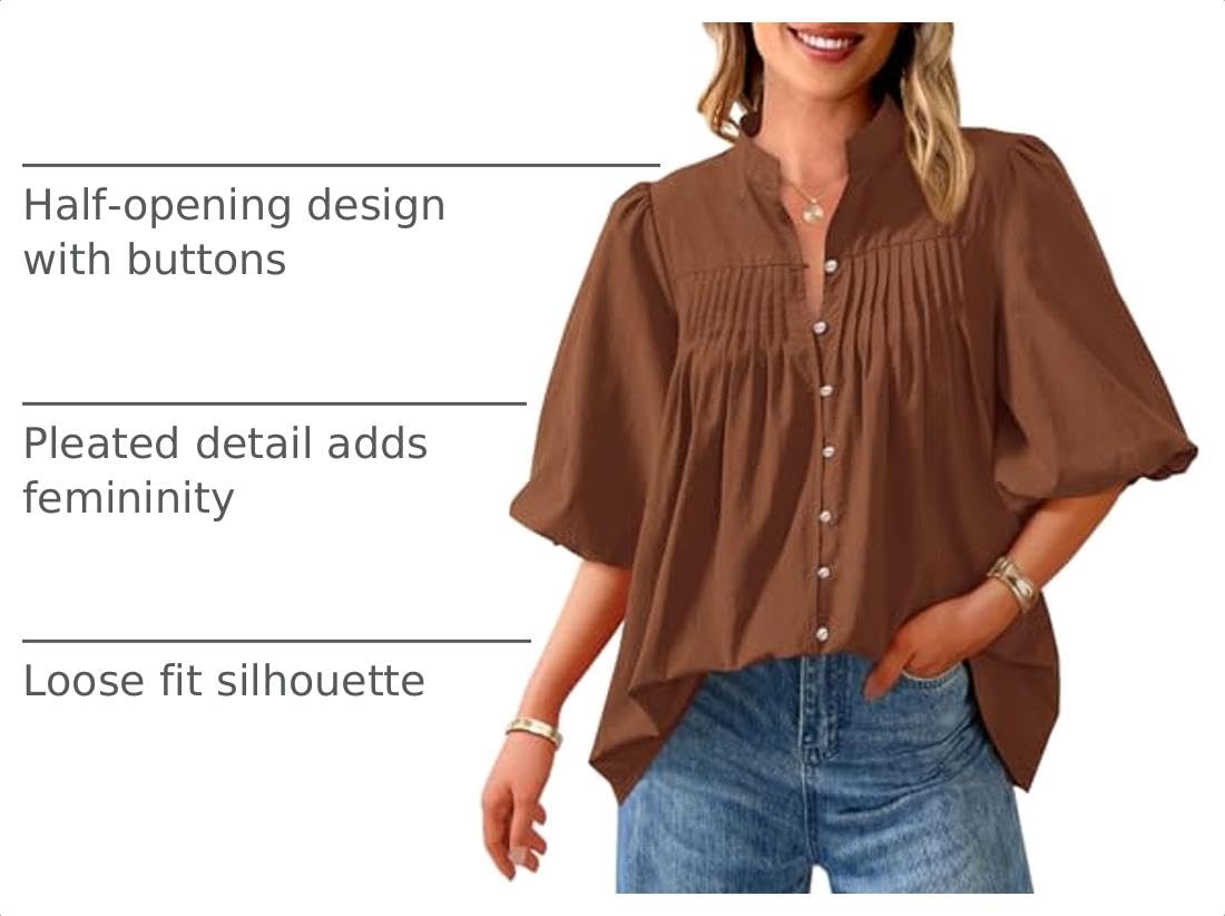Short Sleeve Henley Shirts for Women,Brown,S